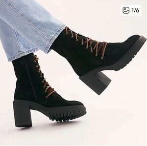 Free People Black and Brown Lace-Up Boots